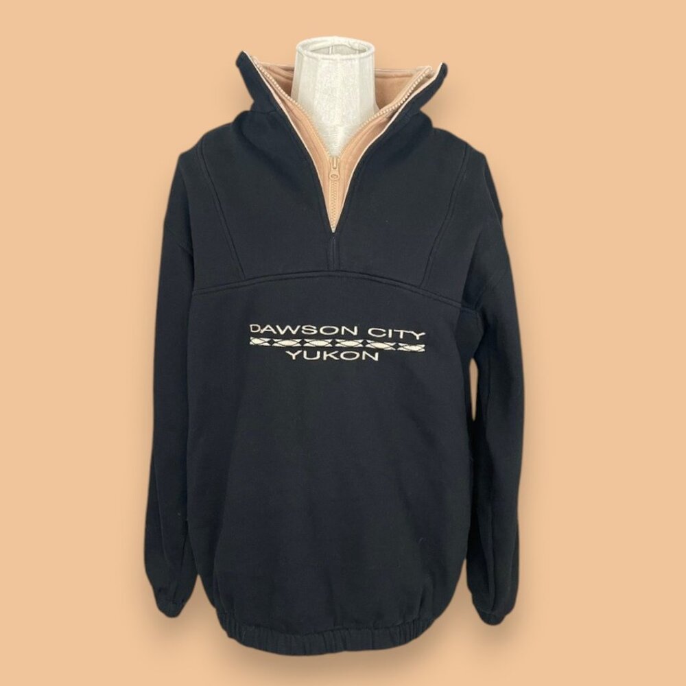 VTG Cityscape Dawson City Yukon Quarter Zip Sweatshirt - Black/Tan